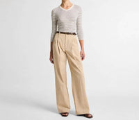 Vince - Striped Cashmere Silk High V-neck Sweater