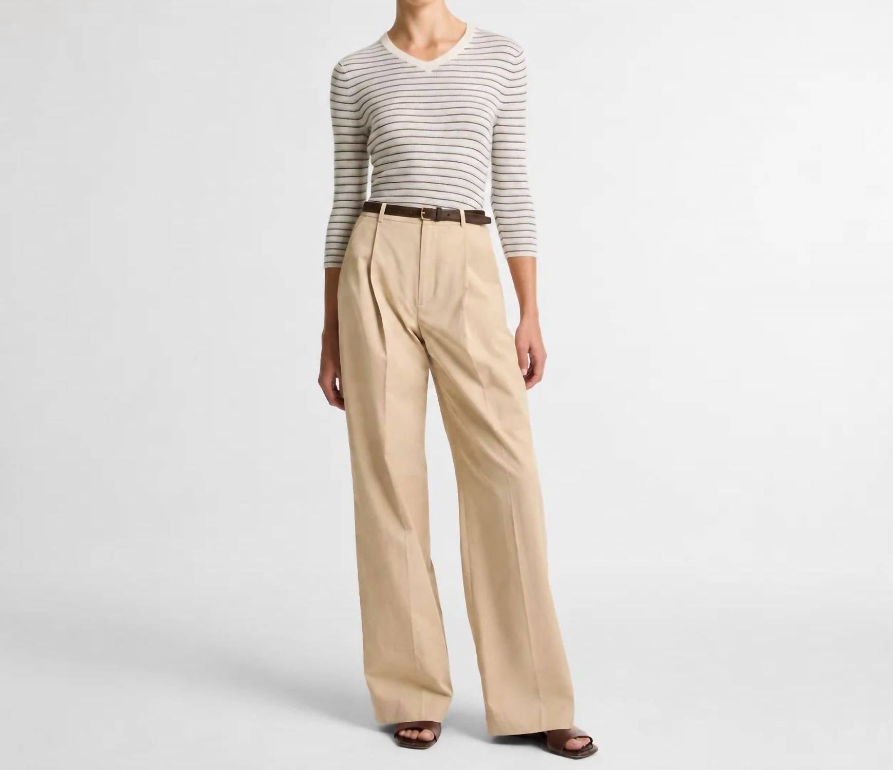Vince - Striped Cashmere Silk High V-neck Sweater
