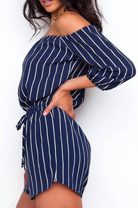 Urban Mix - Vertical Striped Off Shoulder Romper
