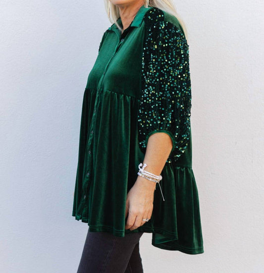 Umgee - Feeling Festive Velvet Sequins Contrast Tiered Tunic Dress