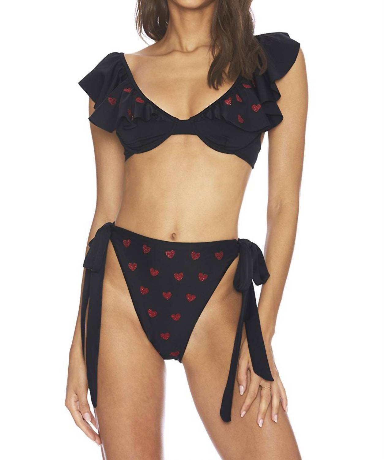 Beach Riot Sparkle Heart Lucy Bottom in black - women's swimwear