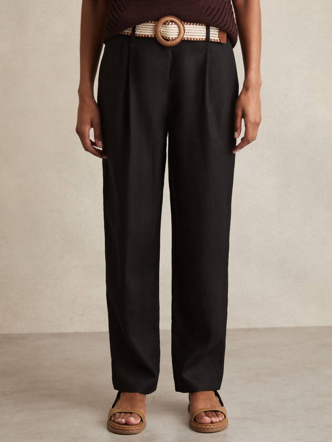 Reiss - Beau Linen Belted Tapered Trousers
