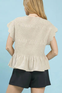 Umgee - Pinstripe Smocked Flutter Sleeve Top