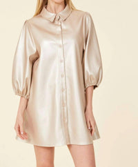 Dolce Cabo - Metallic Faux Leather Puff Sleeve Dress