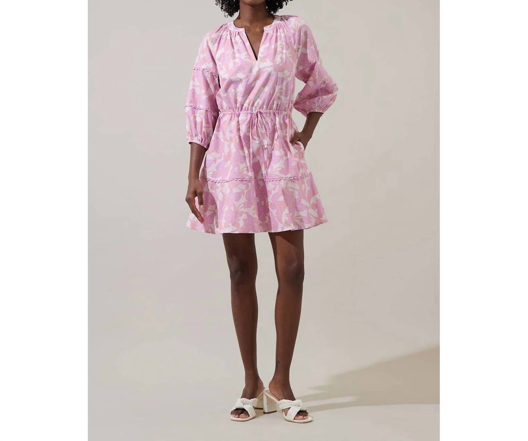 Sugarlips - Daney Floral Dabria Split Neck Mini Dress