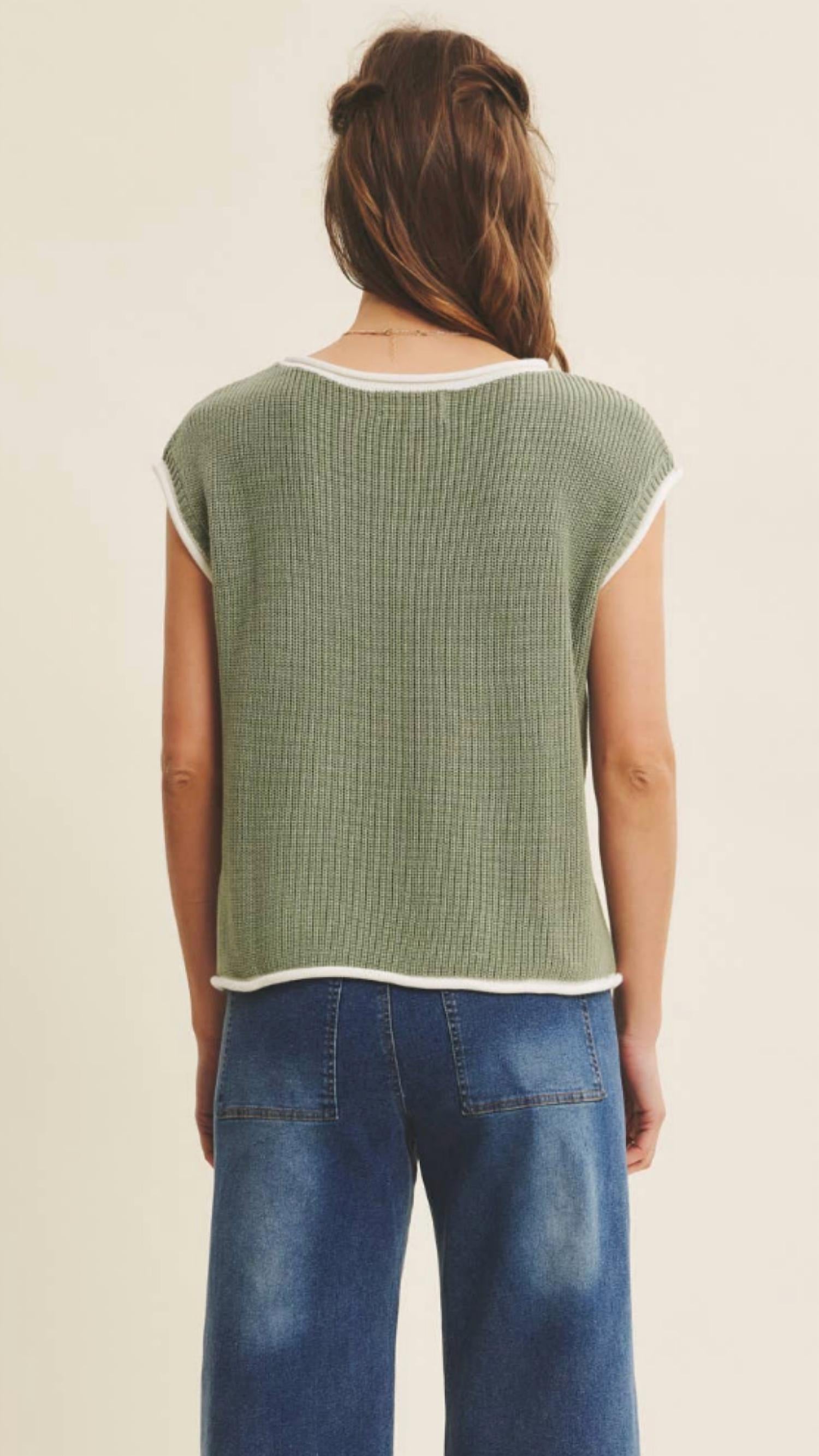 In February - Contrast Rolled Knitted Sweater Vest