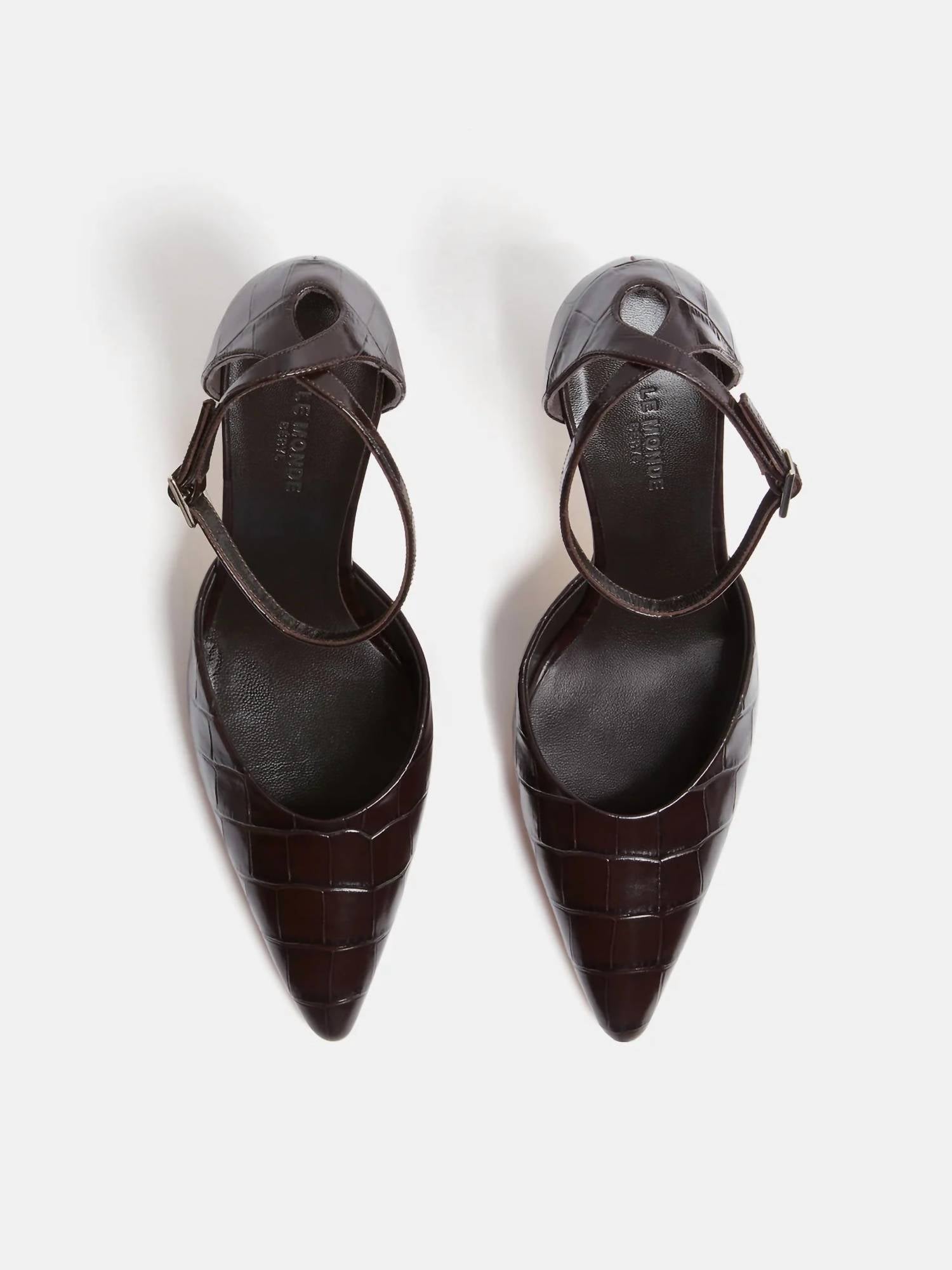Le Monde Béryl Women's Victoria Croc Embossed Pump in brown - women's heels - detail view