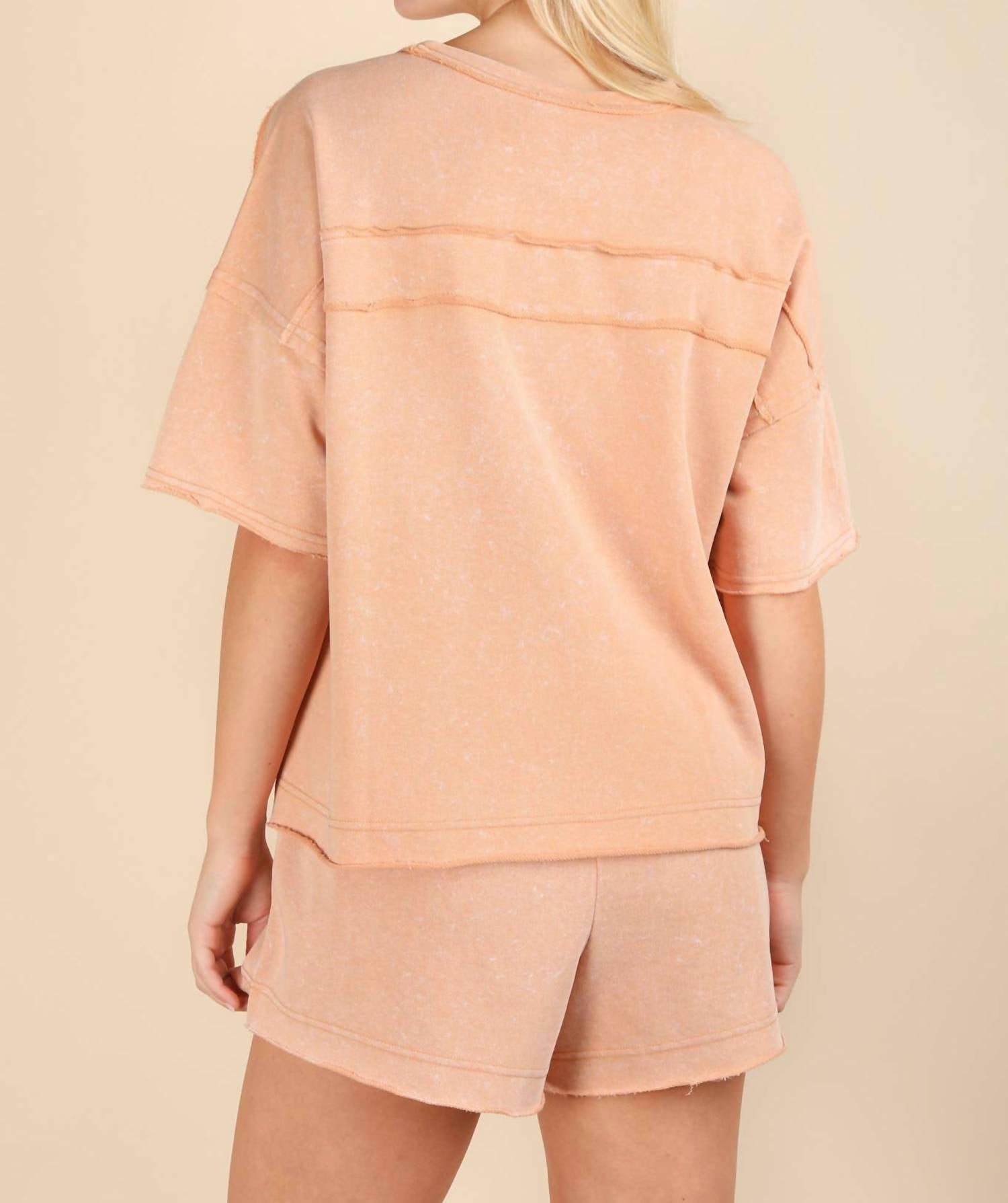 Very J - Mineral Washed Comfy Knit Top & Shorts Set
