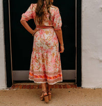 Jade - Aloha Bloom Button Front Short Sleeve Midi Dress