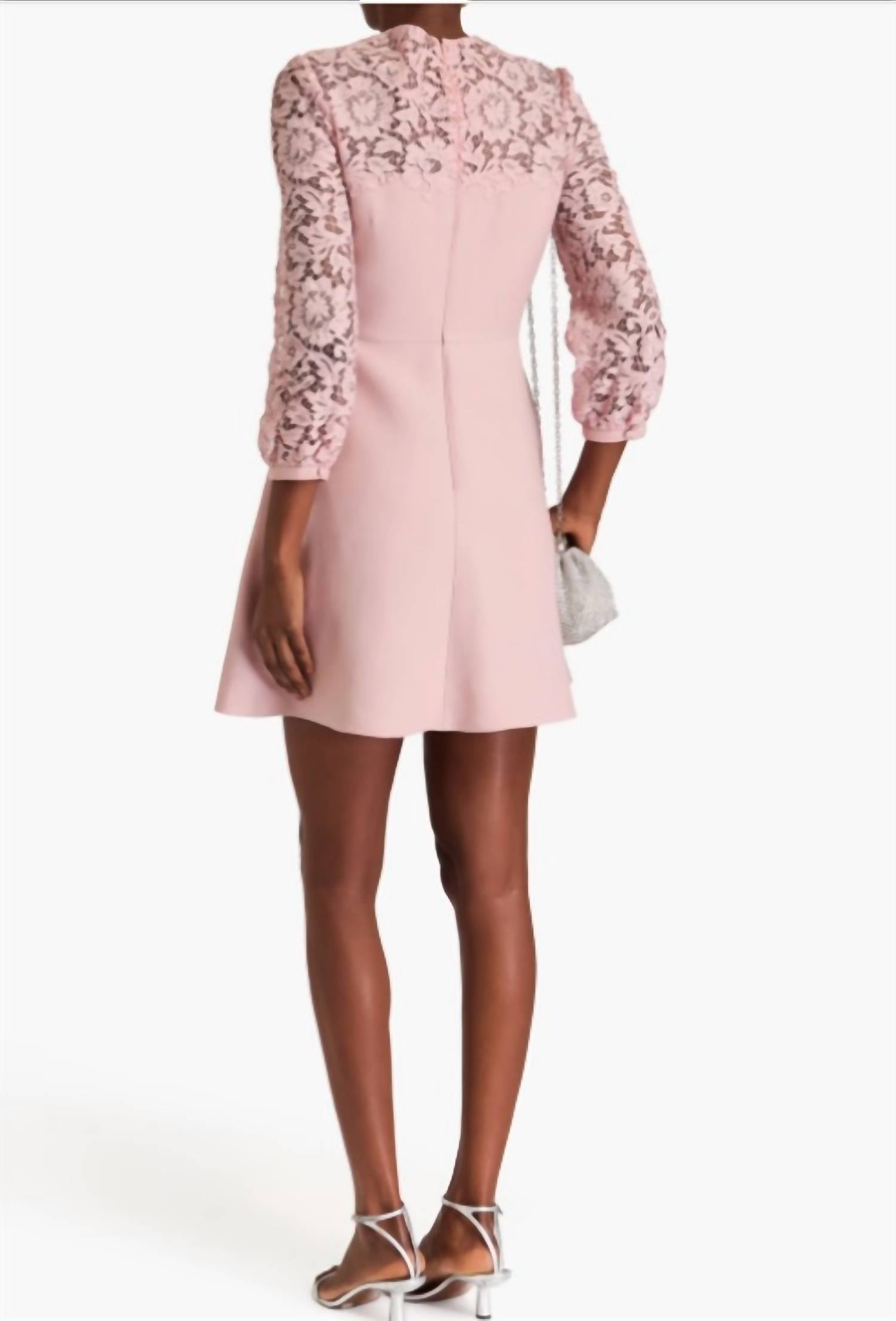 Valentino - Corded Lace Paneled Crepe Mini Dress