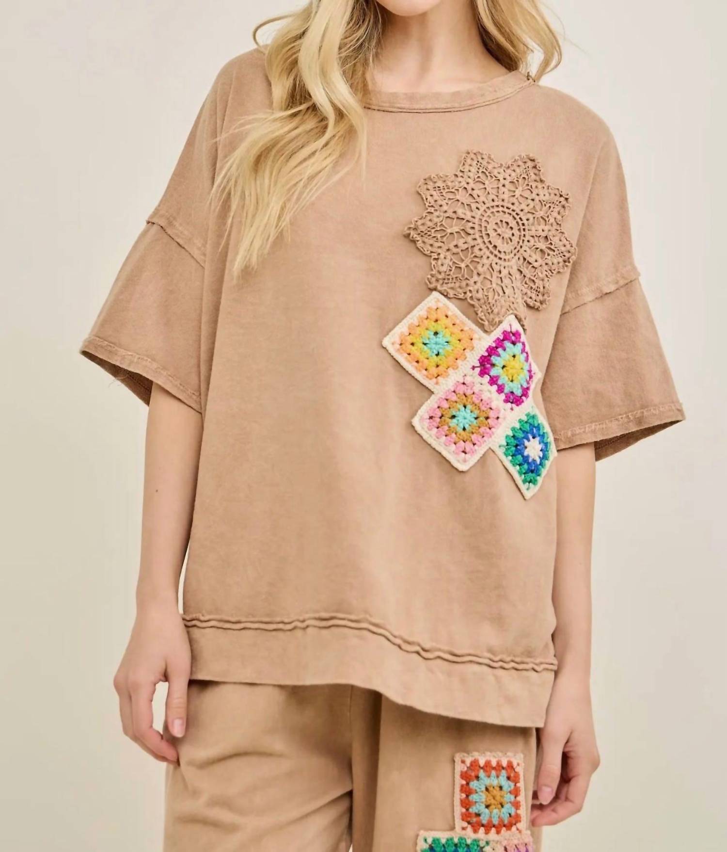 J.Her - Crochet Detail Short Sleeve Set