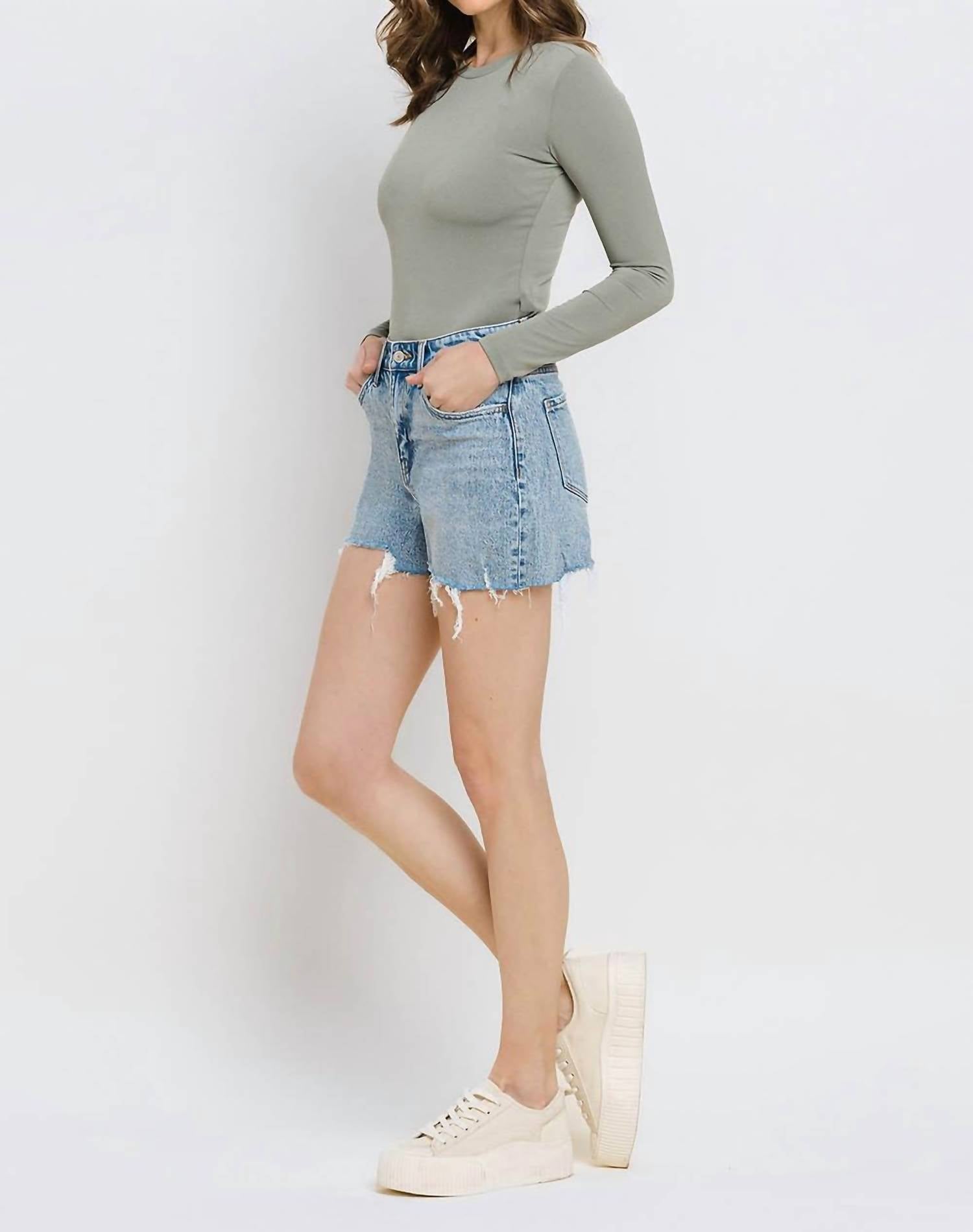Vervet By Flying Monkey - High Rise Raw Hem Shorts