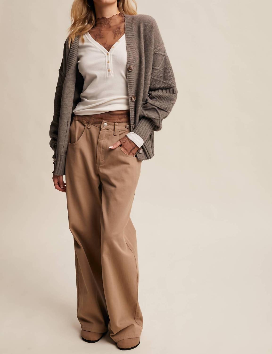 Listicle - Textured Knit Button Up Cardigan