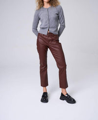 sneak peek Mid Rise Slim Straight Coated Pants in berry - women's pants - view 4