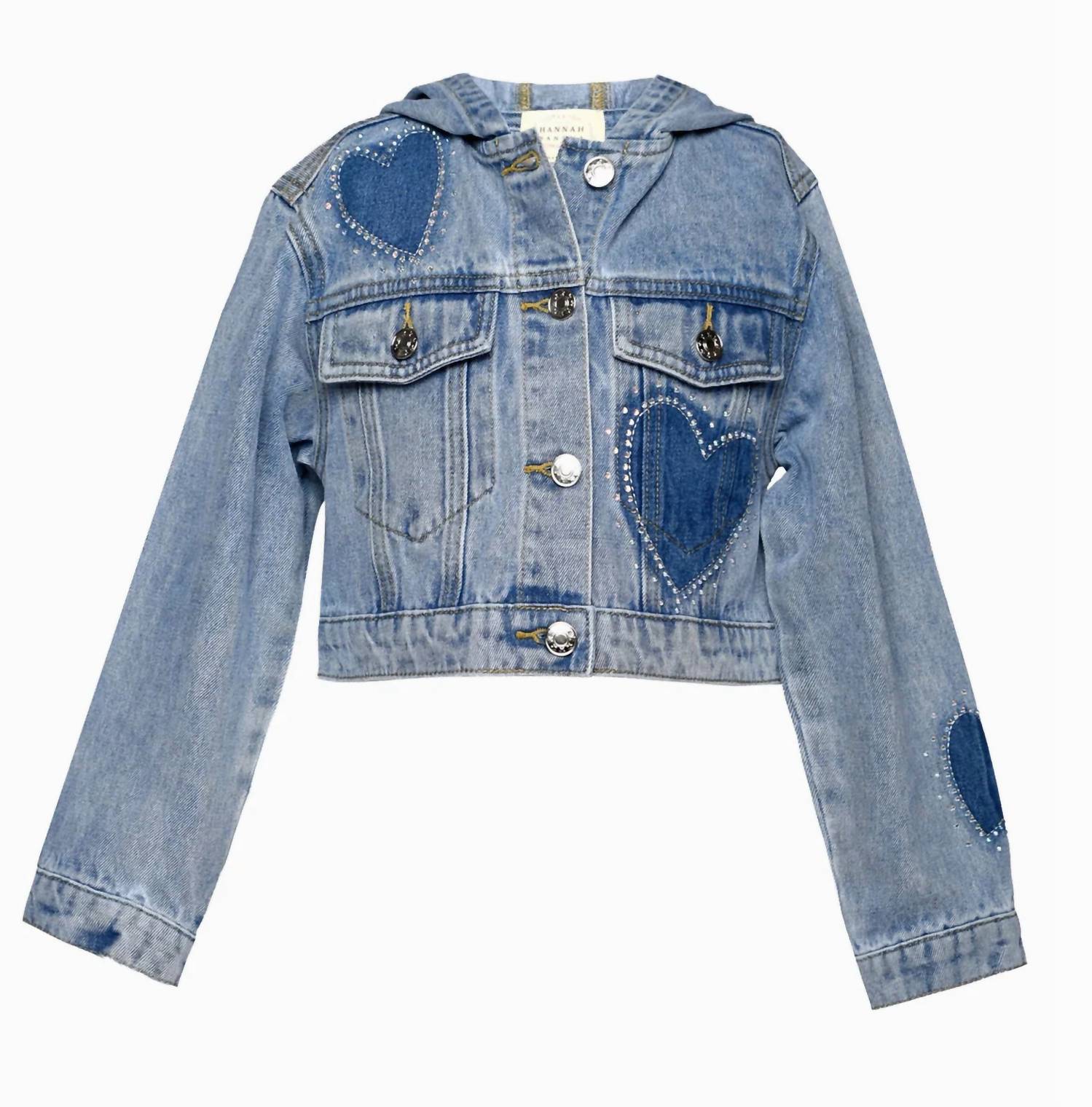 Hannah Banana Rhinestone Shadow Heart Denim Jacket in blue - kids' jacket - alternate view