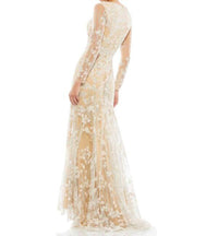 MAC DUGGAL Illusion Sleeves Floral Dress in ivory nude - women's dress - detail view