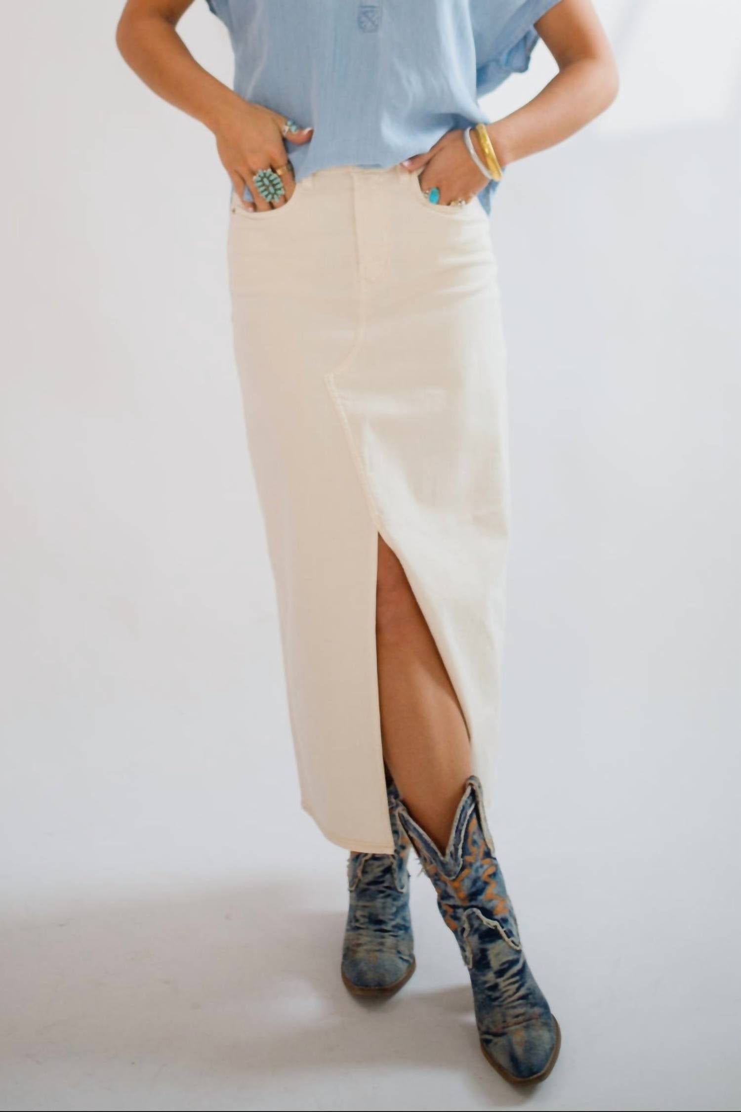 DEAR JOHN DENIM Vianna Front Slit Denim Skirt in wheat - women's skirt - view 5