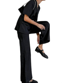 The Cotton Brand - Meredith Double-Breasted Satin Blazer and Pant Set