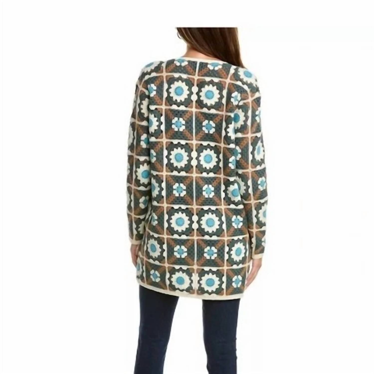 Tyler Boe Crocheted Mid Length Cardigan Sweater in multicolor - women's cardigan - alternate view