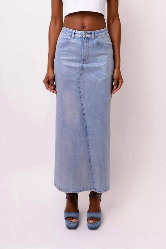 Amylynn - Mimi Stretch Metallic Light Denim Maxi Skirt