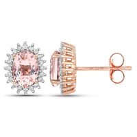 Diana M Jewels Women's Oval Natural Morganite Stud Earrings (1.61 Ct) - Classic in 14k rose gold - women's item - detail view