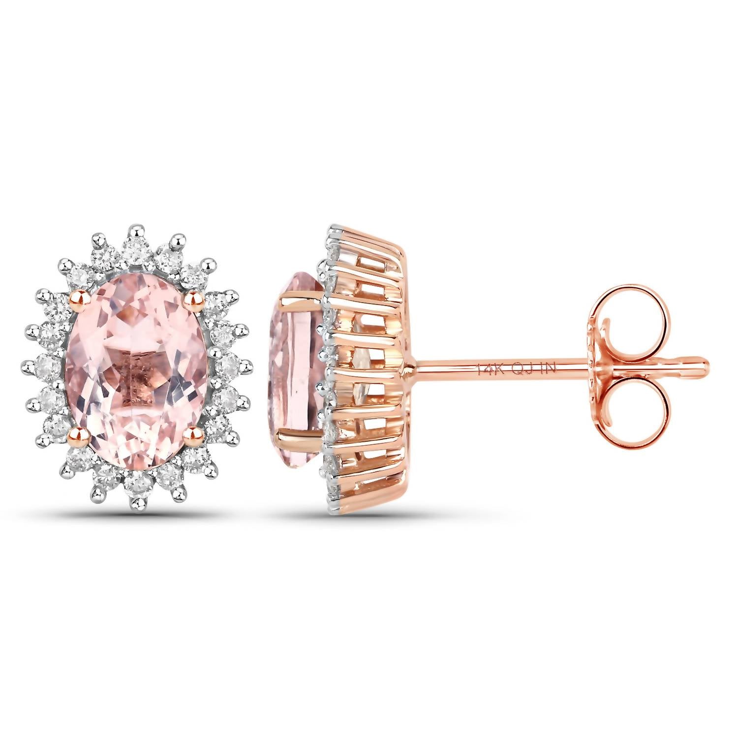 Diana M Jewels Women's Oval Natural Morganite Stud Earrings (1.61 Ct) - Classic in 14k rose gold - women's item - detail view