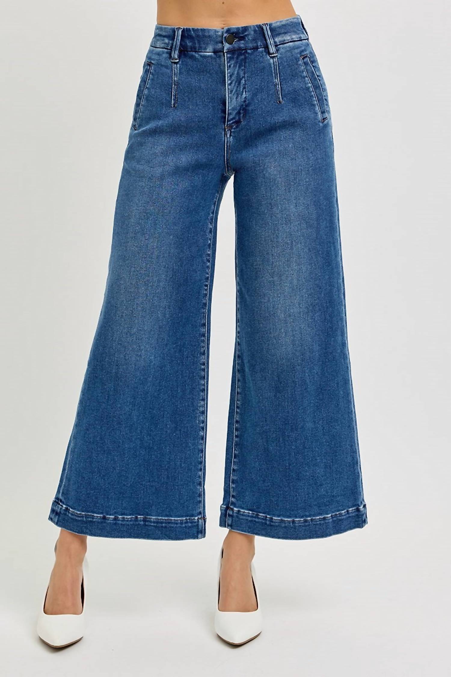 Risen - Tummy Control Elastic Band High Rise Crop Jeans