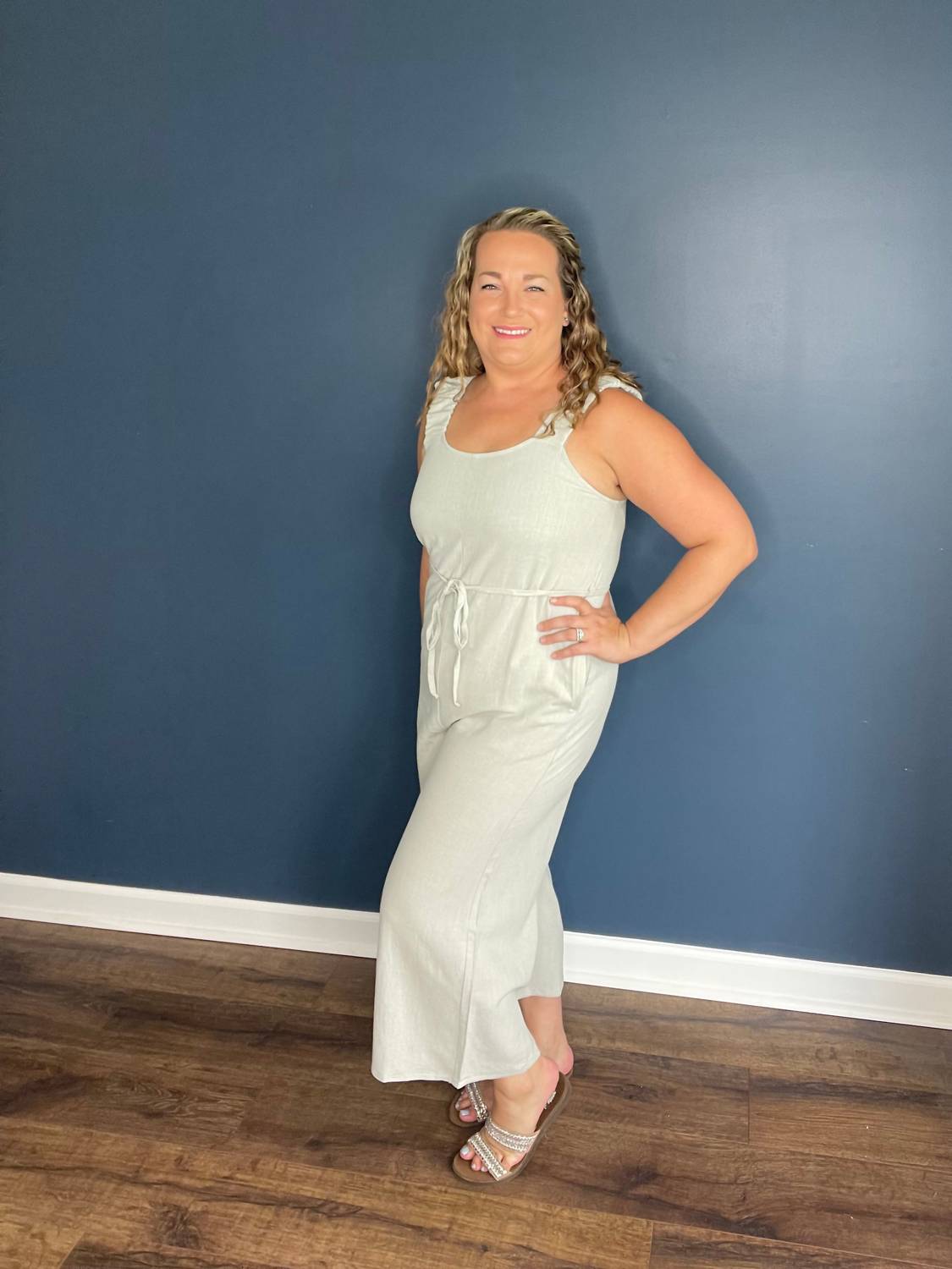 Before You Collection Scrunchie Strap Culotte Jumpsuit in light khaki - women's pants - alternate view