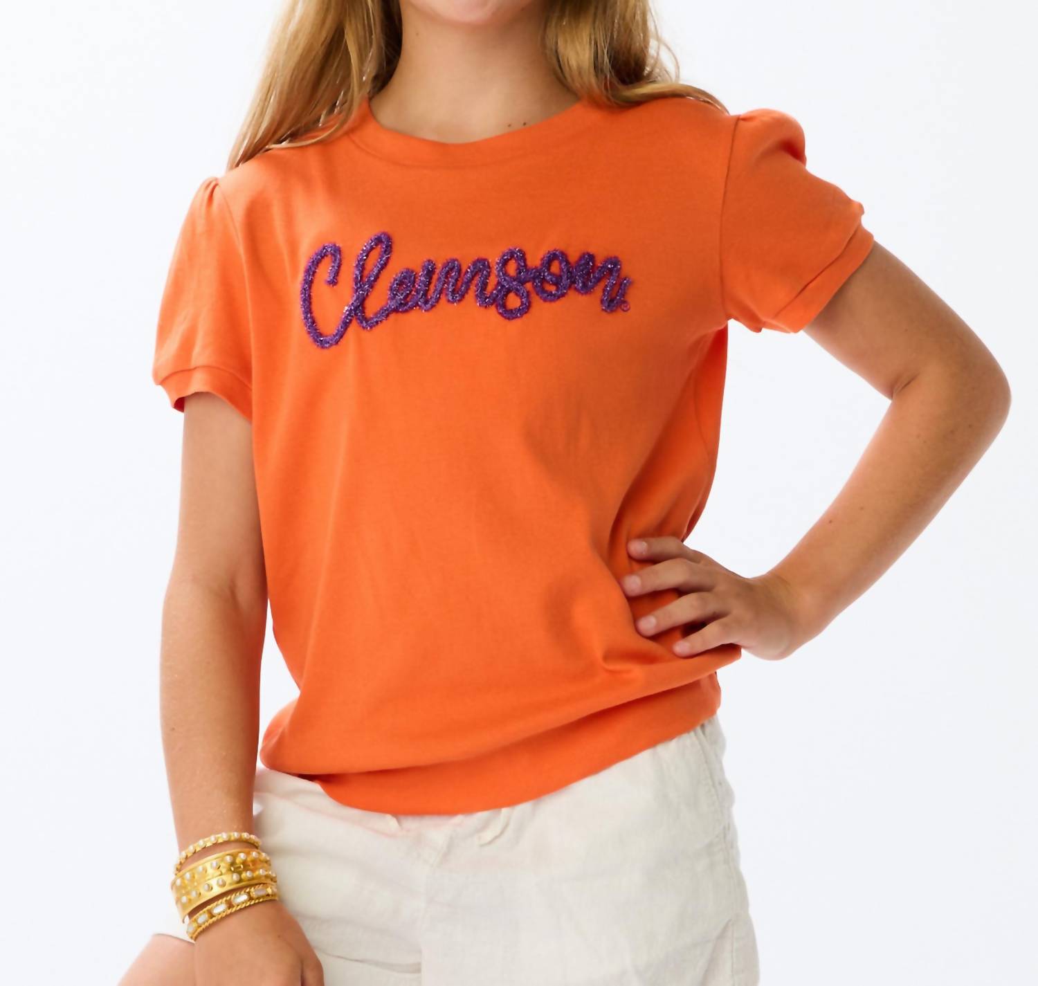 Stewart Simmons - Girls Clemson Glitter Script Top