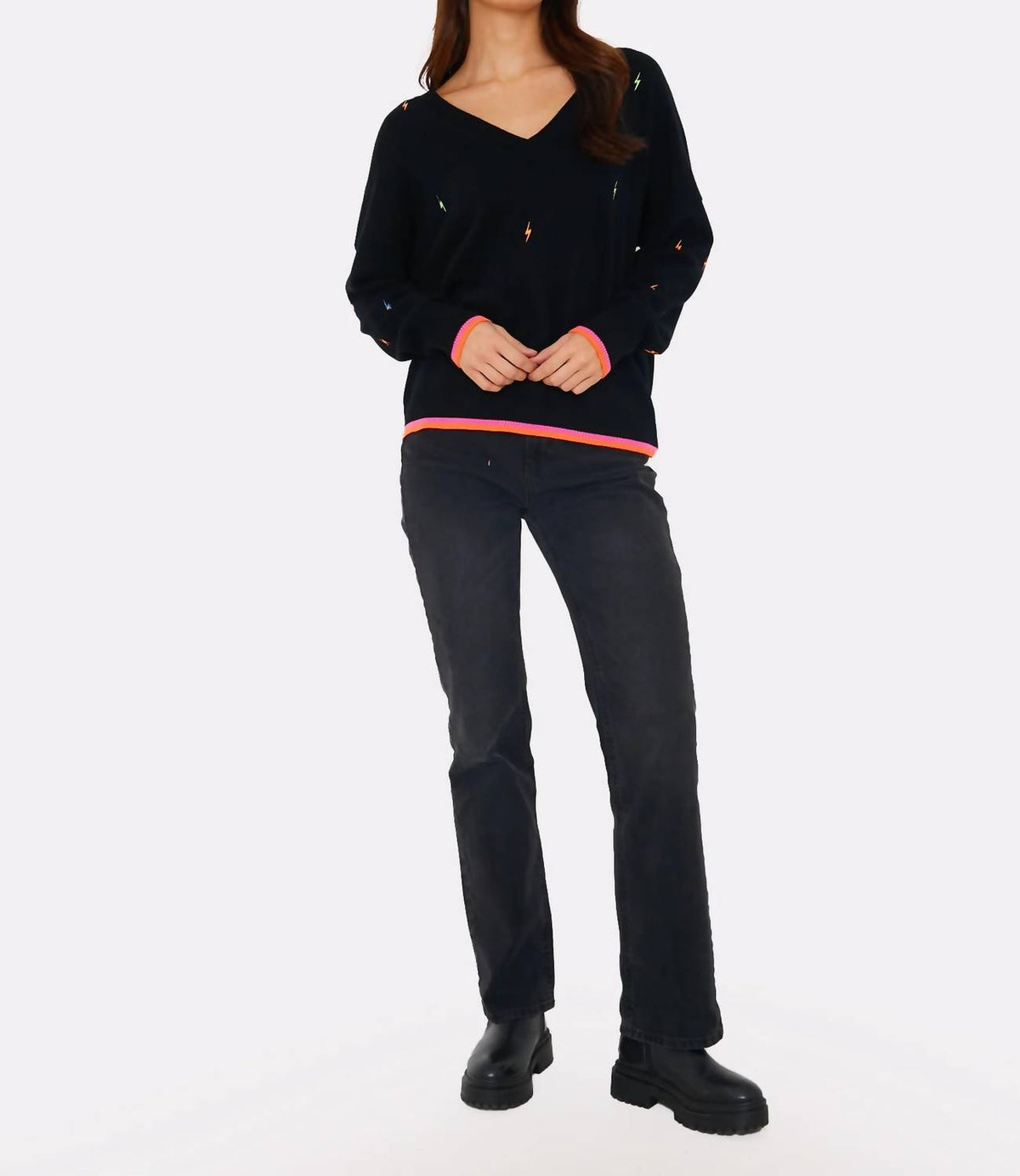 Brodie Cashmere - Electric Embroidery V-neck Sweater