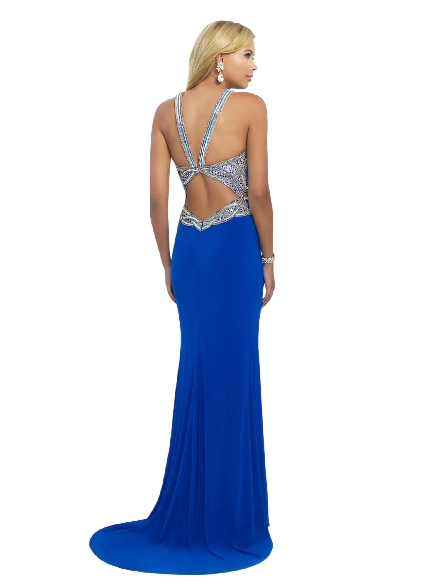 Blush Prom - Jeweled Halter Neck Jersey Gown