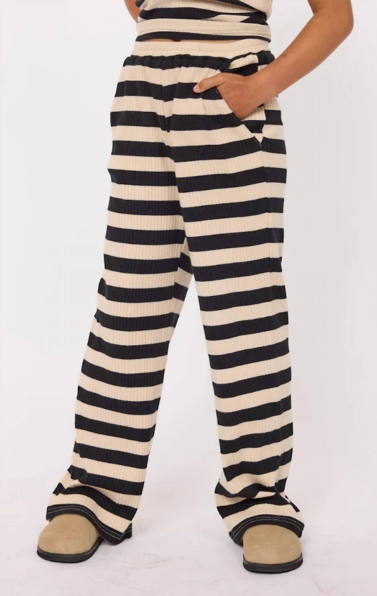 Sadie & Sage Soul Sister Striped Rib Pants in black ivory - kids' joggers