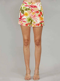 Fate - Women's Tropical Print Linen Blend Shorts