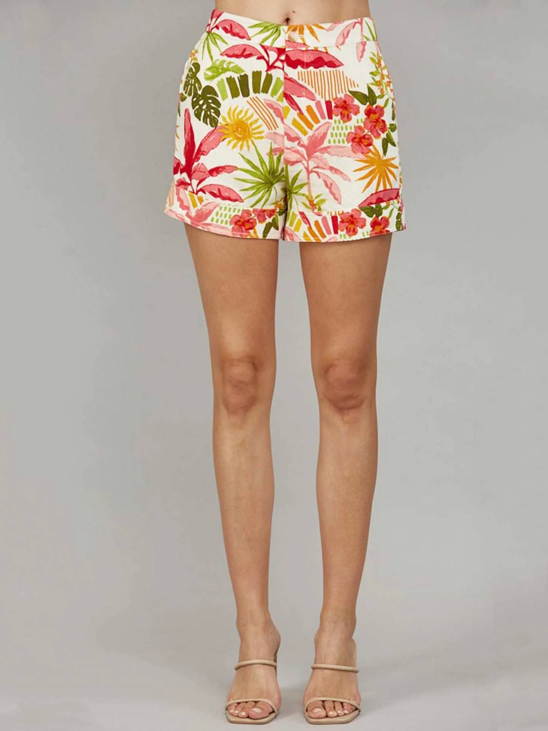 Fate - Women's Tropical Print Linen Blend Shorts