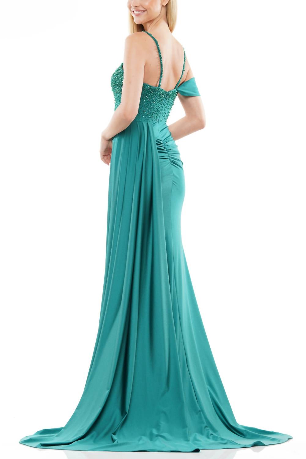 Colors Dress - One Shoulder Beaded Bodice Front Slit Gown