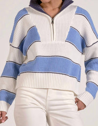 Elan - Quarter Zip Colorblock Sweater Top