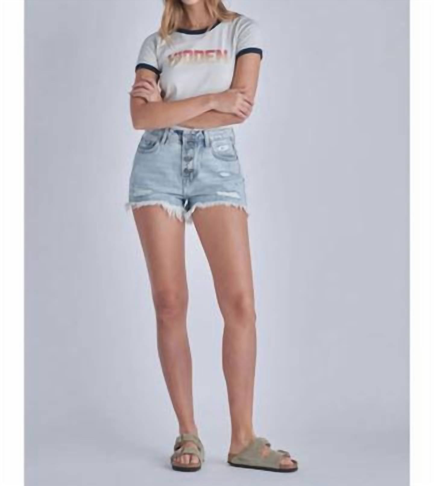 Hidden - Sofie High Rise Fray Hem Mom Shorts