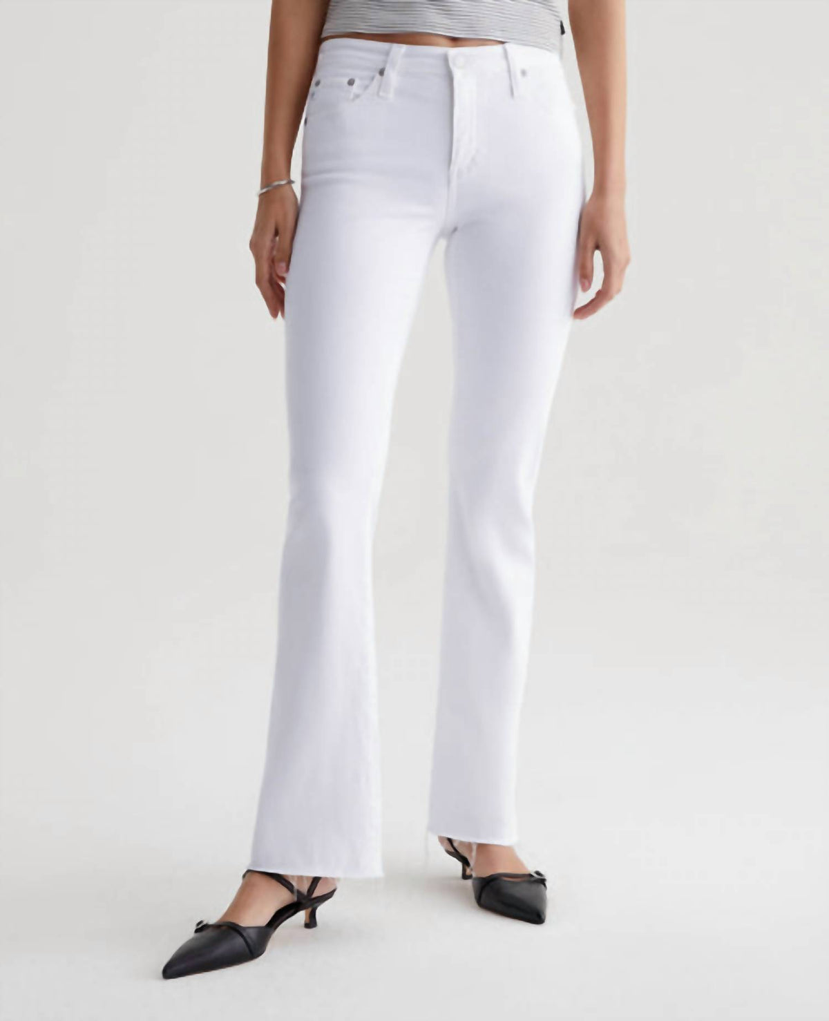 AG Jeans Angel Low Rise Bootcut Jean in pearl white - women's pants - detail view