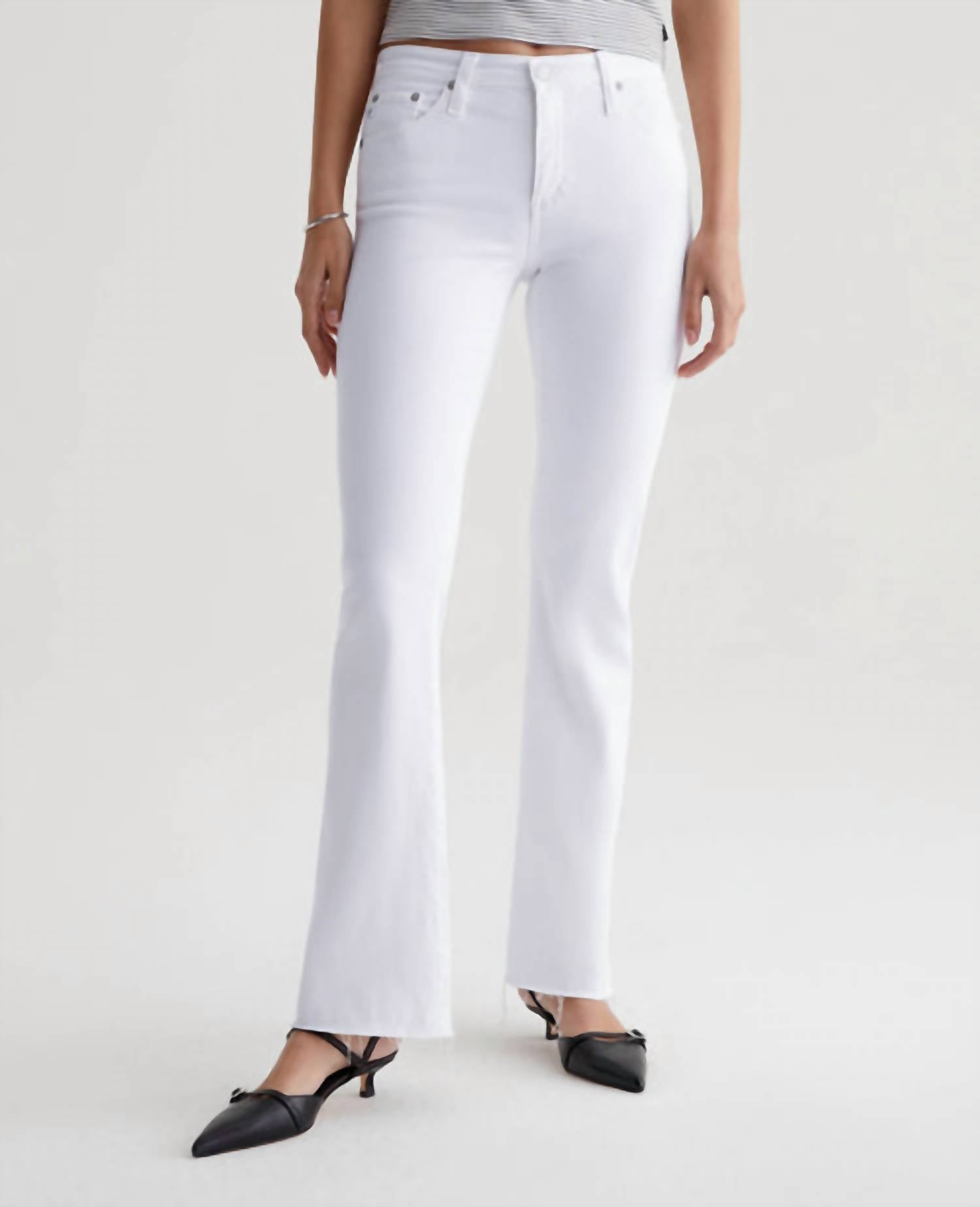 AG Jeans Angel Low Rise Bootcut Jean in pearl white - women's pants - detail view