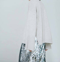 Autumn Cashmere Relaxed V Sweater with Side Slits in mojave - women's sweater - detail view