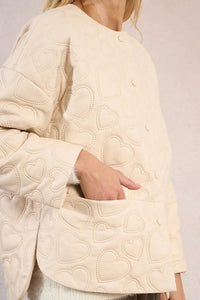MOLLY BRACKEN Embossed Heart Quilted Jacket in off white - women's jacket - alternate view