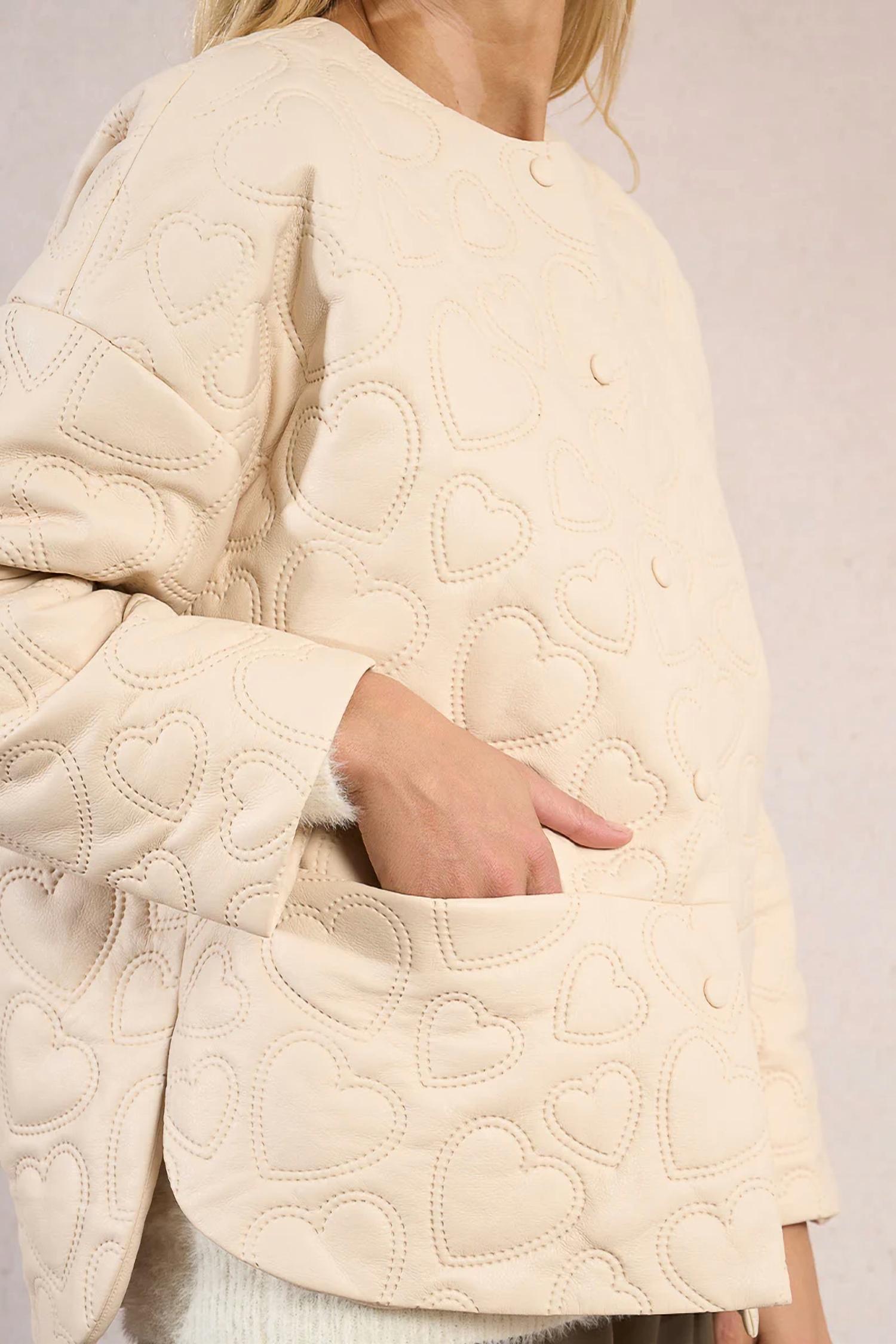 MOLLY BRACKEN Embossed Heart Quilted Jacket in off white - women's jacket - alternate view