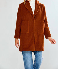 SARA CAMPBELL Chloe Dropped Shoulder Coat in chestnut - women's jacket - detail view