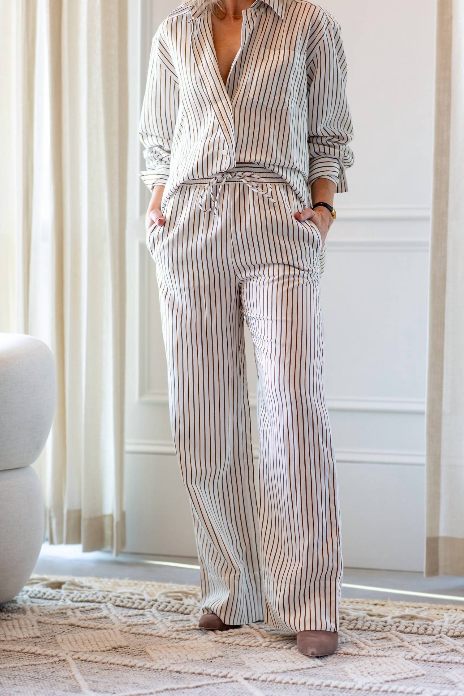 House of Dagmar Relaxed Straight Trousers in cream white - women's pants - detail view