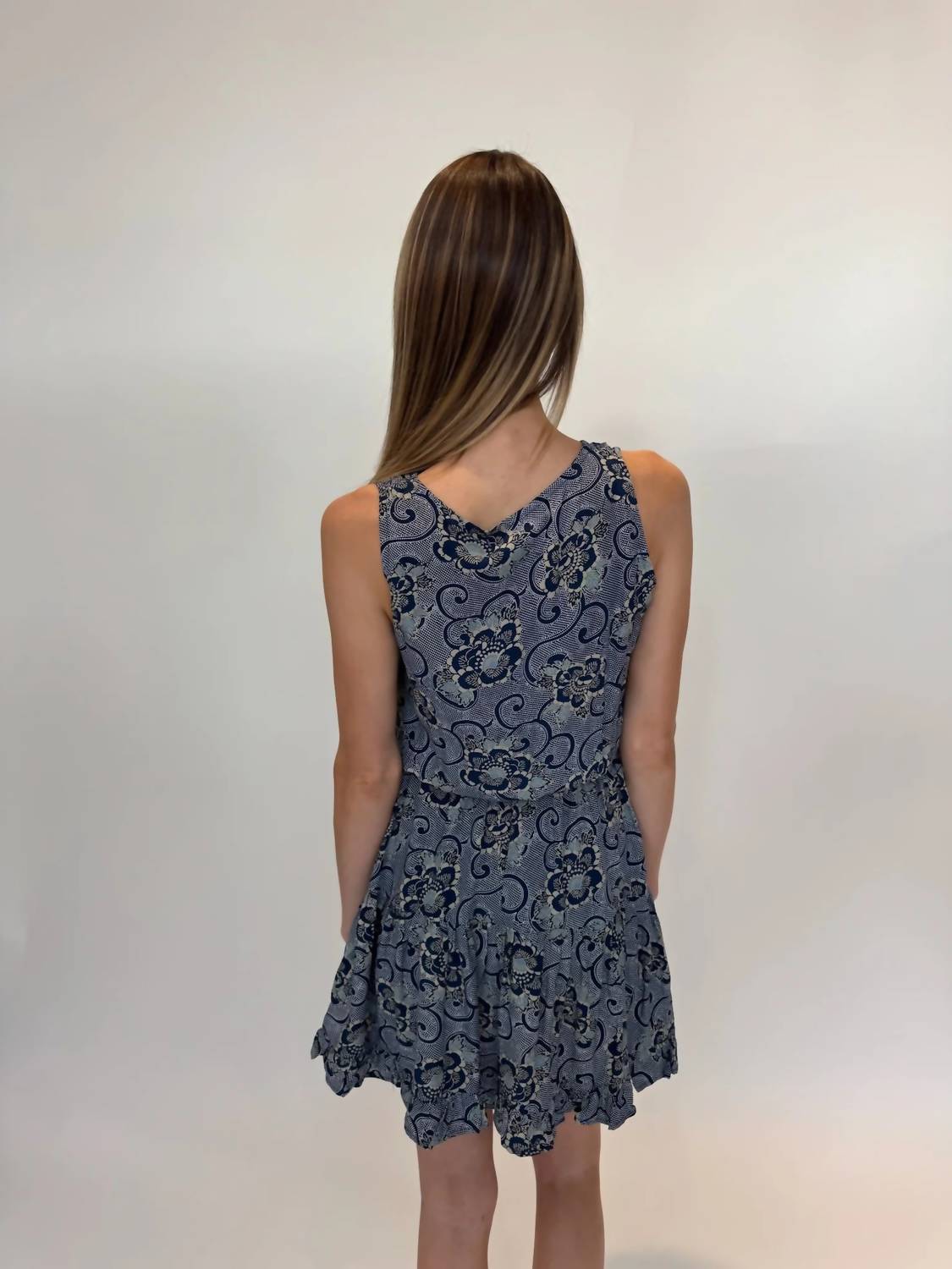 Romi The Brand Batik Celeste Short Dress in indigo - women's dress - detail view