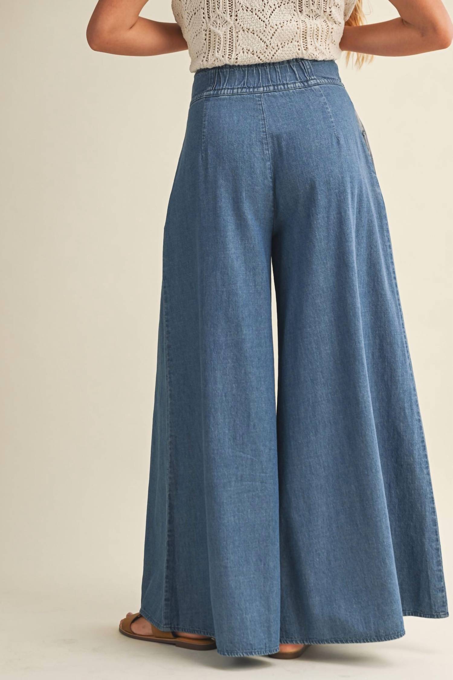 Mustard Seed - Pintuck Wide Leg Denim Pants