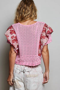 Pol - Jessica Pointelle Knit Swing Patchwork Sweater Top