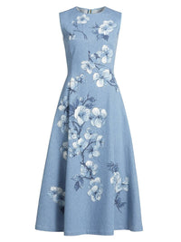 Oscar De La Renta - Sleeveless Cherry Blossom Printed Dress