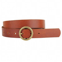 Most Wanted - Women's Brass Toned Circle Buckle Leather Belt