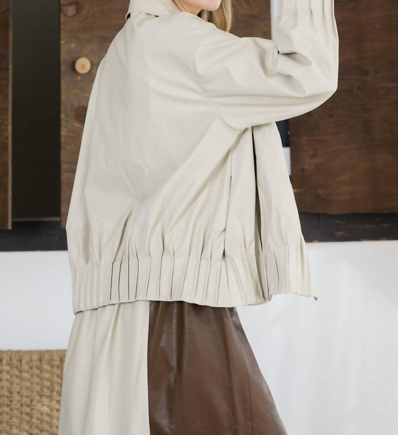 JOH Women's Josephine Leather Jacket in beige - women's jacket - detail view
